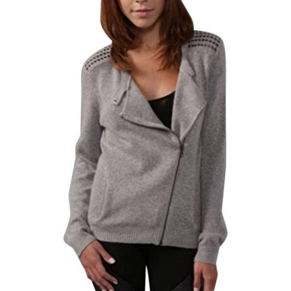 IRO Helen Zipper Grommet Stud Moto Cardigan Gray Sweater